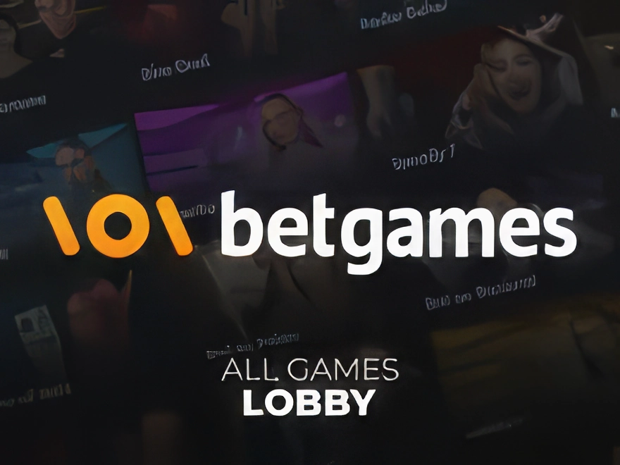 Логотоип игрового провайдер Betgames на фоне каталога его игр